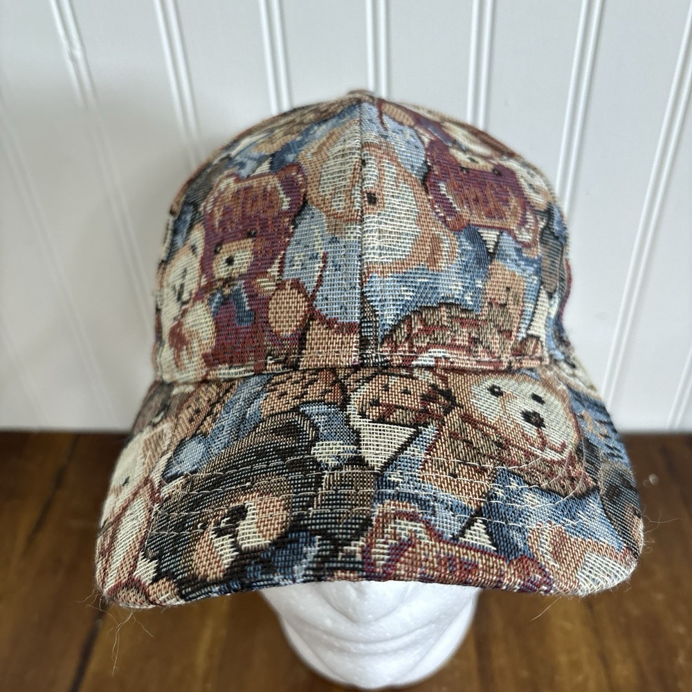 Retro Y2K Teddy Bear Tapestry Baseball Cap Woven Patchwork Adjustable Hat